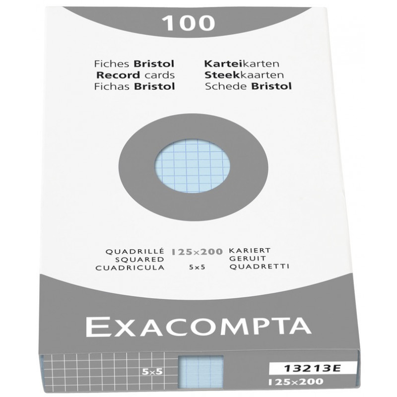 Fiches Bristol Exacompta  - 125*200 - bleu - quadrillé 5*5