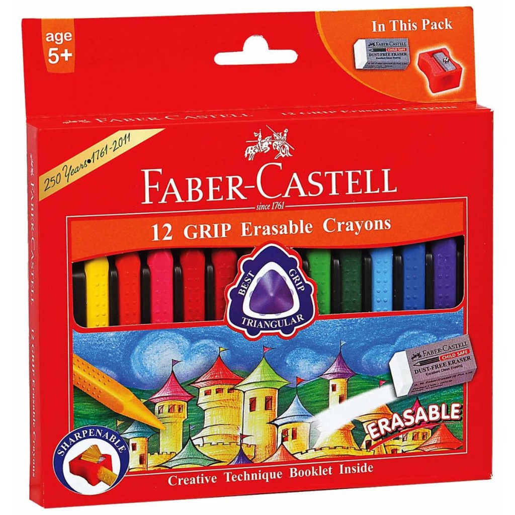 12 Crayons de cire Effaçables - Meilleure prise en main - Livret Technique à l'intérieur - Faber-Castell