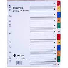Intercalaires Atlas A4 Plastique Répertoire 1 à 12 - 12 par Paquet