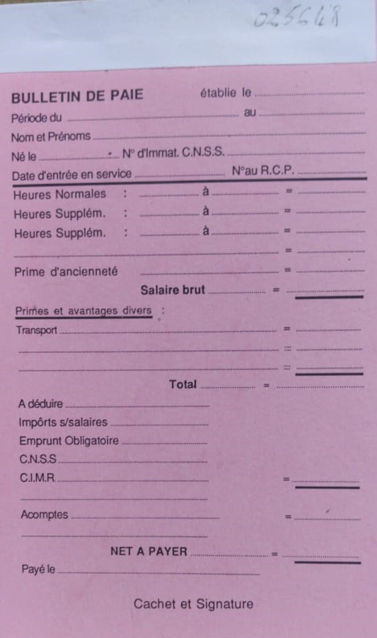 Carnet Bulletin de Paie  25*2