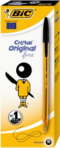 Stylo à bille Cristal Noire - Pointe fine - Paquet de 10