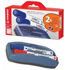 Marqueur pour Tableau + Effaceur sec - Rouge + Bleu