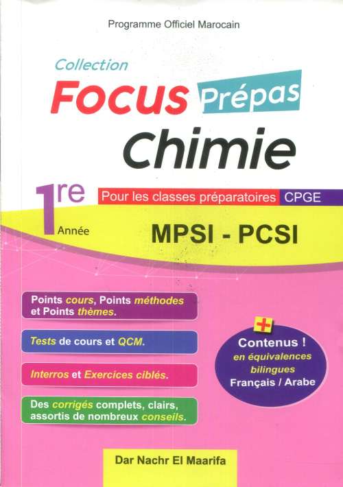 Coll. Focus prépas Chimie 1re année pour les classes préparatoires MPSI-PCSI