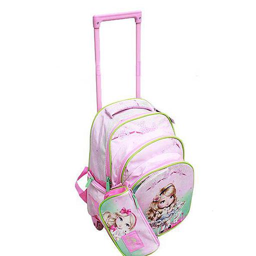 Cartable à Roulettes avec trousse rose