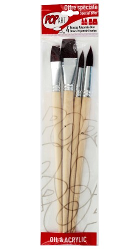 Pochette 4 Pinceaux Manches Longs Assortis Polyamide Brun ROND N°16 /  N°20 PLAT N°20 / N°24
