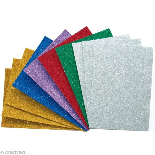 Pochette de 10 Couleurs A4 Papier Mousse Pailleté Adhésif