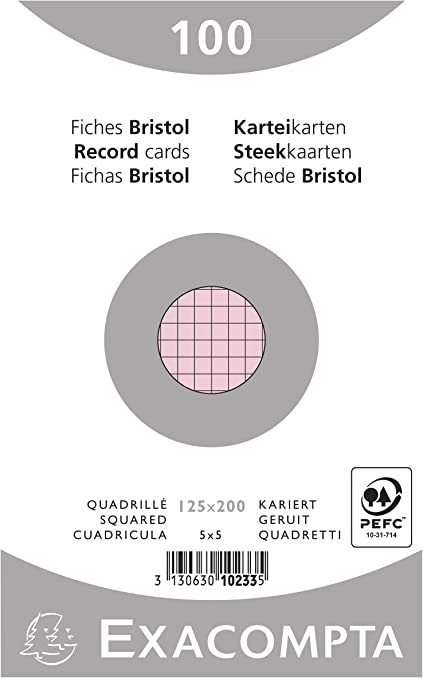 100 Fiches Bristol Rose Petits Carreaux Non Perforées 125x200mm 10233E