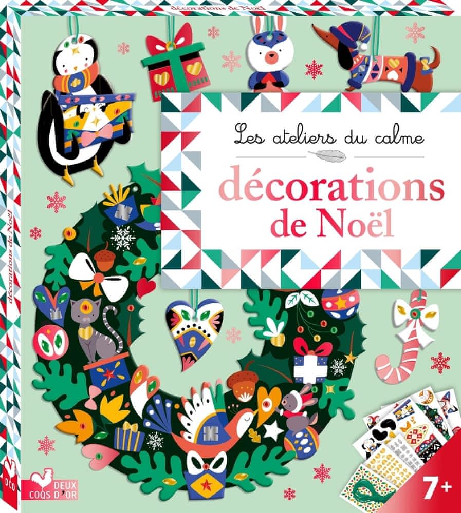 Décorations de Noël - Avec 3 planches prédécoupées, 1 planche de strass, 2 planches d'autocollants, du fil et du coton