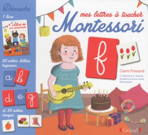Mes lettres à toucher Montessori  - Coffret avec 1 livre, 26 cartes lettres rugueuses et 26 cartes images
