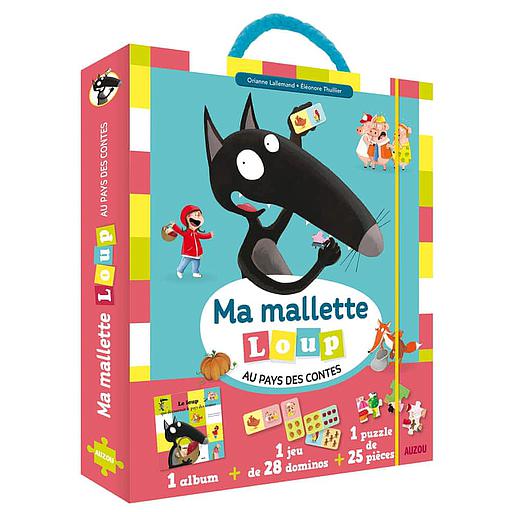Ma malette Loup au pays des contes  - Contient : 1 album, 1 jeu de 28 dominos, 1 puzzle de 23 pièces
