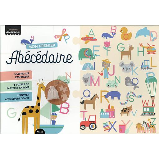 Mon premier Abécédaire  - Avec 1 puzzle de 24 pièces en bois, 1 poster abécédaire géant, 1 petit sac