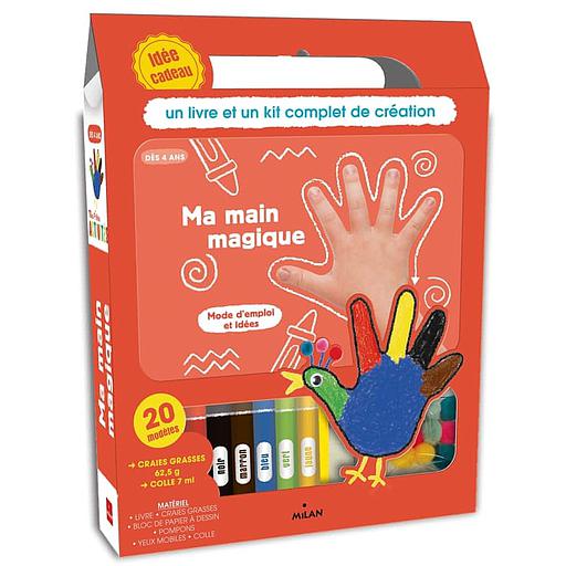 Ma main magique  - Avec 1 bloc de papier à dessin, 6 craies grasses, 20 yeux mobiles, 10 pompons et 1 tube de colle