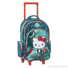Cartable à Roulette Hello Kitty 3 Compartiment Vert Rèf 188251