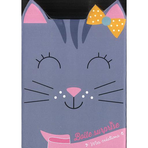 Ma boîte surprise chaton  - Avec 2 cartes à gratter en forme de chaton, 2 cartes en strass, 1 planche de stickers, 4 feuilles d'origami, 1 bâtonnet et 1 bracelet chaton