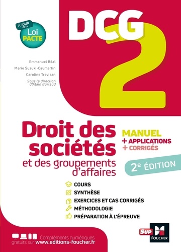 DCG 2 Droit des sociétés et autres groupements d'affaires  - Manuel, applications, corrigés