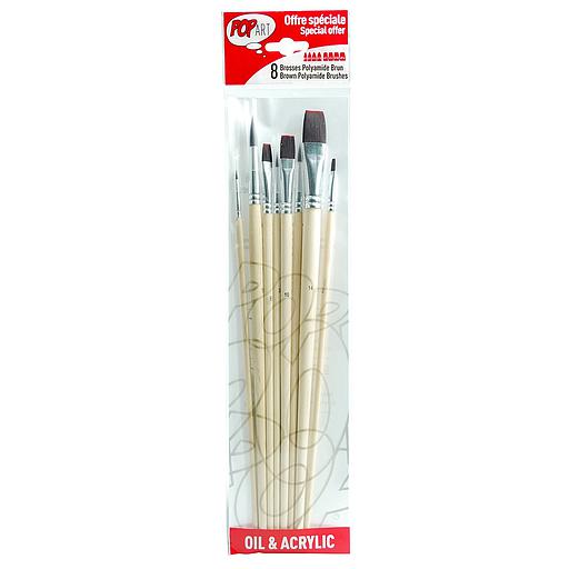 Pochette de 8 Brosses en Synthétique Ferme