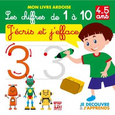 Mon livre ardoise : Les chiffres de 1 à 10 - j'écris et j'efface