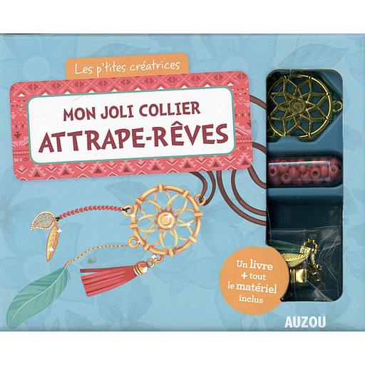 Mon joli collier attrape-rêves  - Avec 1 cordon noir, 1 cordelette en cuir, 2 charms, 1 plume, des perles de rocaille, de la chaîne bille, 1 pompon, 1 pendentif, des embouts, des anneaux raccord