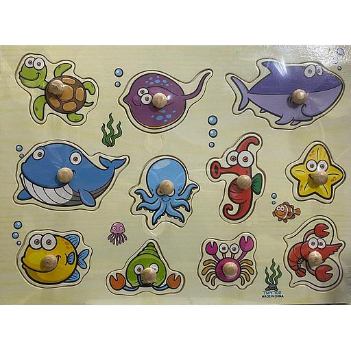 أحجية خشبية تعليمية لحيوانات البحر والأسماك