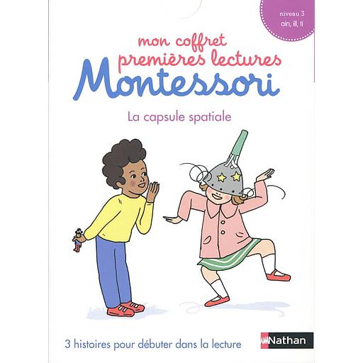 Mon coffret premières lectures Montessori La capsule spatiale-Le terrain de minigolf-Le repas de famille. Niveau 3