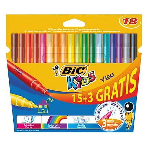 Pochette de Feutre 15 + 3 Bic Kids Visa Couleur