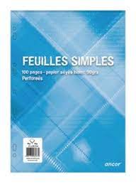 Feuilles Simples 100P 21*29.7 90G 5*5 Blanche