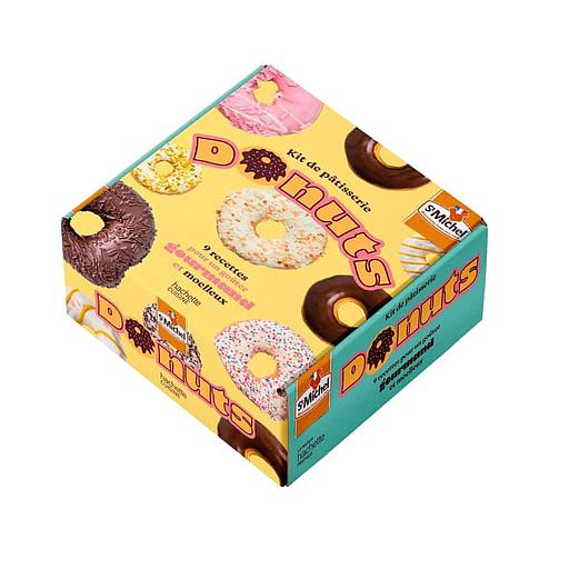 Kit de pâtisserie Donuts  - 9 recettes pour un goûter gourmand et moelleux. Coffret avec 1 livre, 1 emporte-pièce à donuts, 10 poches à pâtisserie, 1 douille et 4 magnets