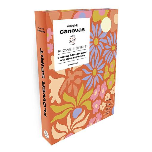 Mon kit canevas Flower spirit  - Avec 1 toile à canevas, 1 aiguille, 6 échevettes et 1 livret