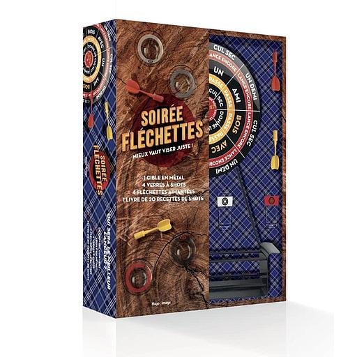 Soirée fléchettes  - Coffret avec 1 cible en métal, 4 verres à shots, 4 fléchettes aimantées et 1 livre de 20 recettes de shots