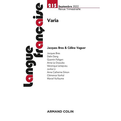 Langue française N° 215, septembre 2022 - Varia