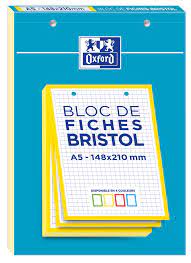 Bloc de Fiches Bristol 2.0 A5 Petits Carreaux 5mm 30 Fiches Collées Bords Jaune
