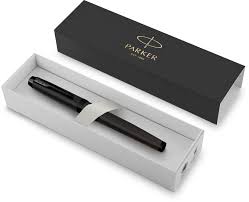 Stylo plume, laque noire, plume moyenne, encre bleue, Coffret cadeau