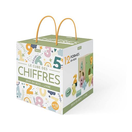 Le cube des chiffres - Jeu avec 12 formes en bois + livre