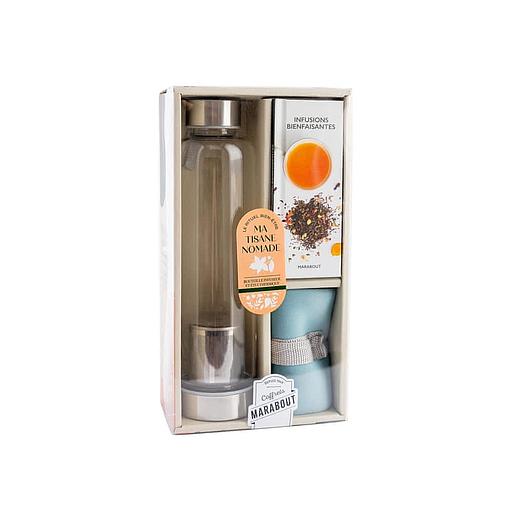 Ma tisane nomade - Mon rituel bien-être. Avec 1 gourde thermos en verre, 1 fourreau isolant et 1 livre de recettes d'infusions