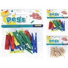 Sachet de 20 Pinces Artisanales Mini en Bois 25x3mm Couleurs