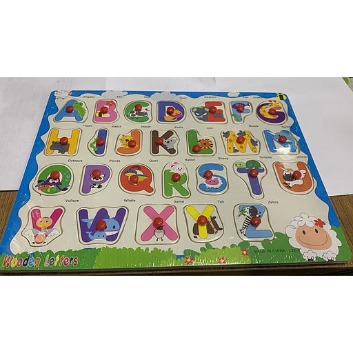 Puzzle wooden alphabet and animal names