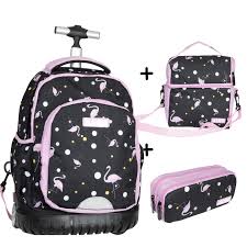 Pack Cartable à roulettes Algo 3 pièces Flamingo