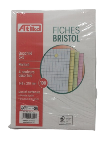 Fiche Bristol A5 5*5 Couleurs Assorties