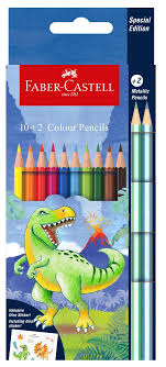 Crayons de couleur Dinosaure, 10 + 2 Couleurs Métalliques