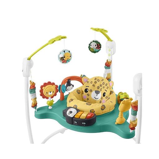 Fisher-Price Jumperoo Leopard Baby Activity Centre with Sounds and Lights, Interactive Vertical Oscillation Carrycot, Children's Toy, From 12 Months, HND47