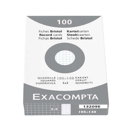 Fiches Bristol Exacompta 105*148 Blanc Quadrillé 5*5