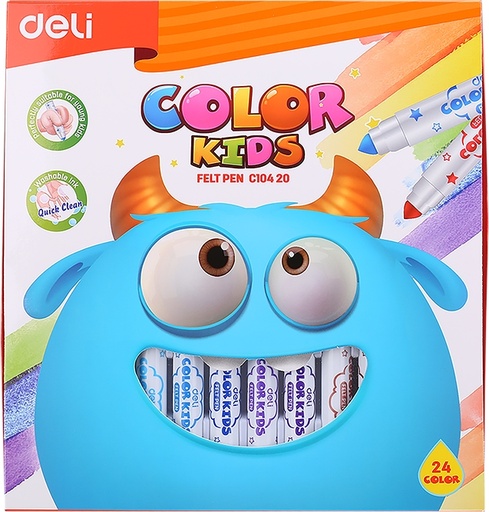 24 Feutres GRAS - Color Kids - Encre Lavable - Deli - Réf 10420-