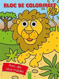 Bloc de coloriages avec les yeux mobiles : Chat, manchot et girafe
