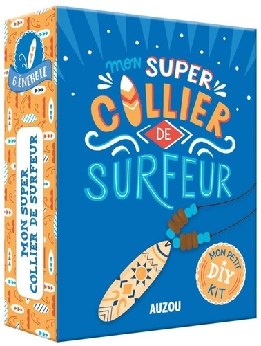 Mon super collier de surfeur  - Avec des perles, 3 modèles possibles, un cordon noir style cuir et 2 planches de bois en forme de surf à colorier