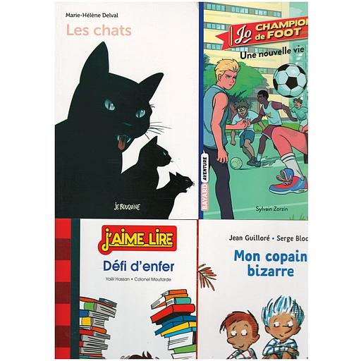 [PKLS0005] Pack Lecture suivie Nenuphar CM2 (4 histoires : Les chats + défi d'enfer + Jo  champion de foot + mon copain bizzare)