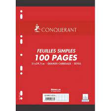 Feuilles Mobile Séyès Conquérant Blanc 21*29.7 100P 80Grs