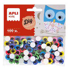 [18255] Sachet de 100 Yeux Mobiles Avales Adhésives D/S 10MM Couleur Kids