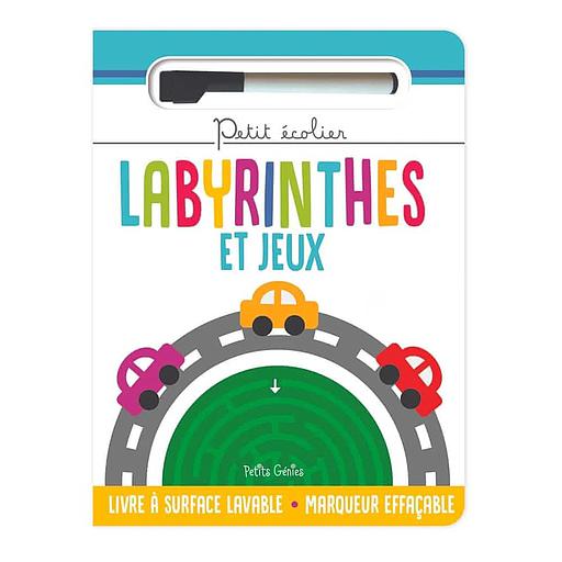 Labyrinthes et jeux  - Livre à surface lavable avec un marqueur effaçable