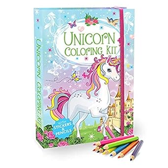 Unicorn Colouring Kit Set with 48 Colourful Pages & 8 Stickers Sheets with 6 Full-Size Colour Pencils