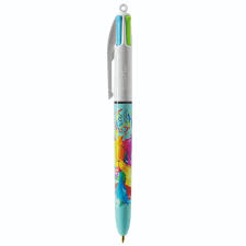 Stylo à bille 4 couleurs - décors hydro Bleu Ciel